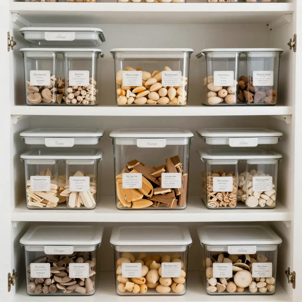 Beautifully organized pantry with labeled containers and shelving